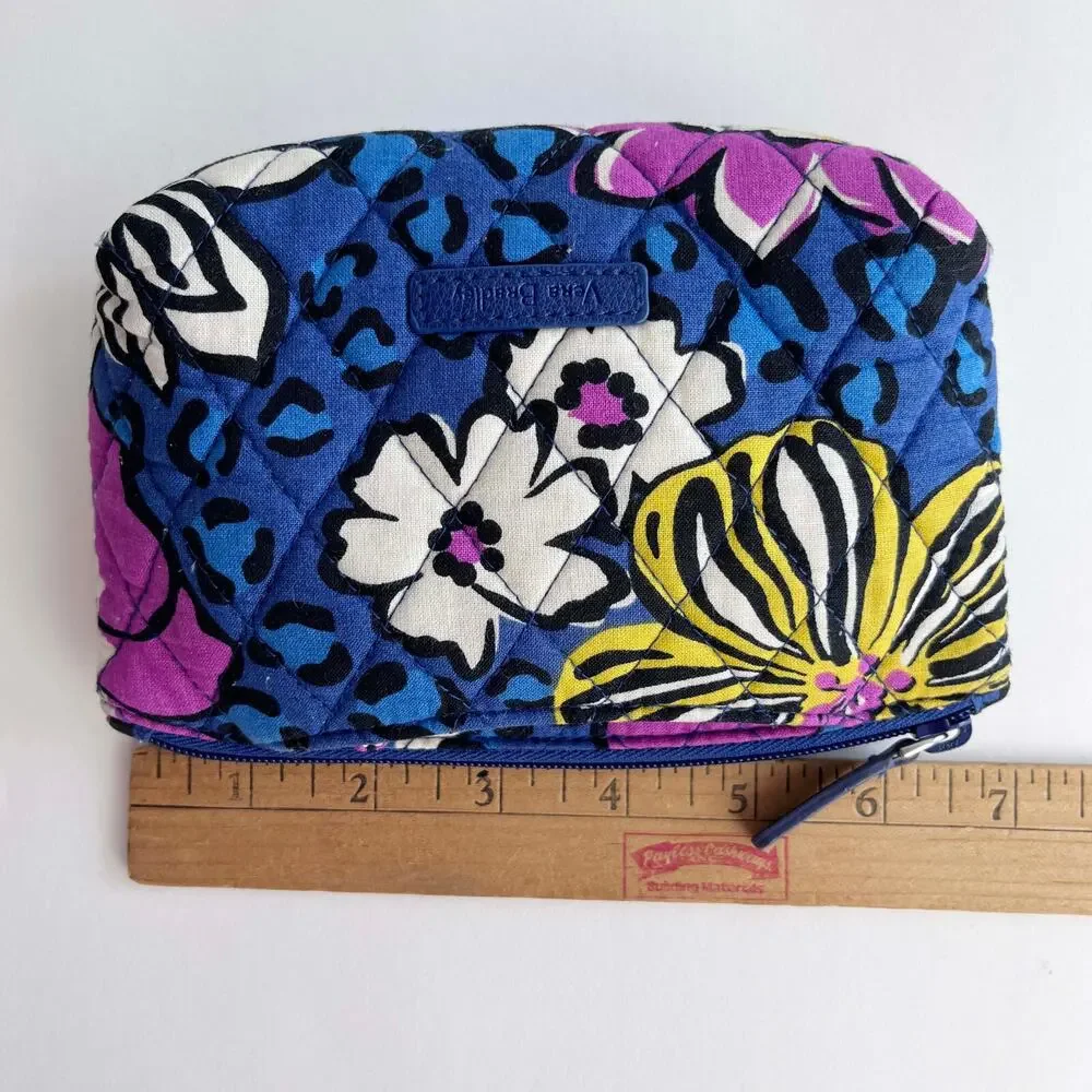 Vera Bradley Compact Travel Cosmetic Bag with Small Mirror Blue Floral Quilted